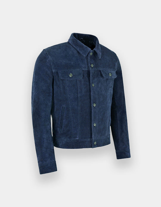 Men's Blue Suede Leather Shirt - Handmade Sheepskin Jacket Shirt, Trucker Suede Jacket
Item specifics